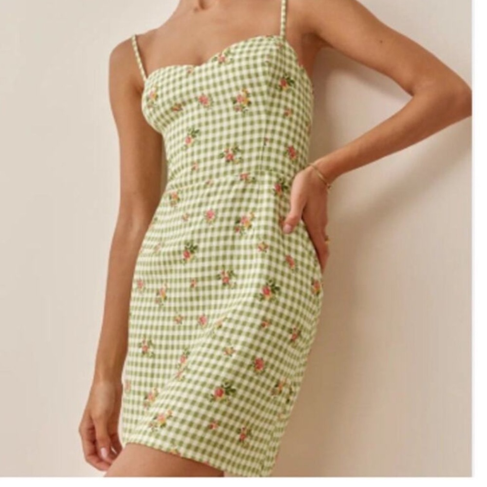 Reformation Roarke gingham picnic linen dress 6 perfect!